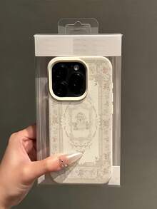 1pc White Leather Texture Minimalist Personalized Lolita Lace Rabbit Pattern Phone Case, Compatible With IPhone 16 Pro Max/17/16/15/14 Plus/13/12/11/Air And Series - Multicolor - View 4