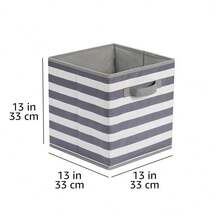 6‑Pack 33cm Foldable Fabric Storage Cubes With Handles, White Grey Striped Closet Organizer Bins - View 3