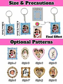 Personalized Acrylic Photo Keychain, Customizable Photo. Vintage Style Decorative Photo Frame, Perfect Gift For Wedding, Anniversary, Valentine's Day And Birthday. Suitable For Lovers, Newlyweds, Friends And Family. - Multicolor - View 2