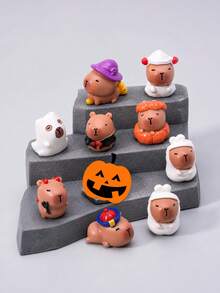 9pcs Creative Cartoon Christmas Capybara Series DIY Shoe Charms Resin Mini Pendants, Hollow Out Clogs Decoration, Holiday Party Favors Gifts - Multicolor - View 9