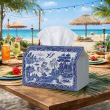 1pc Blue Floral Design Tissue Box, Vintage Art And Classic Style - Suitable For Kitchen, Car Napkin Storage Organizer, Elegant Decorative Box, Perfect For Living Room, Bedroom And Dining Room Space - Fashionable And Practical Tissue Dispenser - Multicolor - View 12