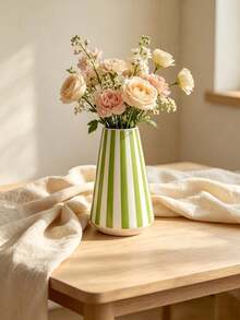1pc Modern Conical Striped Vase Set, Geometric Textured Decorative Flower Container, Tabletop Ornament For Living Room Entryway Home Decor - Cylinder Stripes - View 3