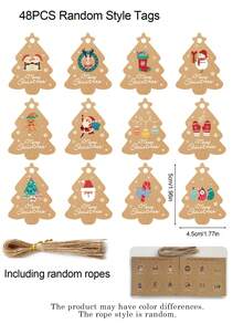96pcs Vintage Christmas Tree Shaped Slogan Pattern Gift Tags With Rope, Santa Claus And Snowman Pattern Paper Gift Decoration Labels, Suitable For Christmas Party Gifts, Christmas - Christmas Tree Shape - View 9