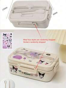 1pc Sanrio KT Cat Back To School Season Divided Lunch Box With Lid, Transparent Cover, Utensils Fork & Spoon, Reusable, Microwave Plastic Bento Box, Portable Breakfast Container, Perfect For Home Kitchen, School, Office, Travel And Outdoor Picnic, Random Stickers - Multicolor - View 14