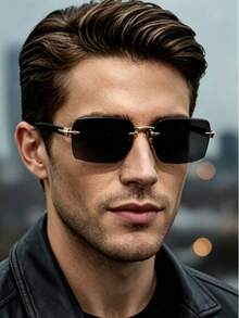 Fashion Square Rimless Glasses, Cut Edge Design, Lightweight And Comfortable, Equipped With PC Lenses, Suitable For Men And Women, Ideal For Daily Wear Or Party Occasions, Retro Fashion Men's Glasses - Multicolor - View 7