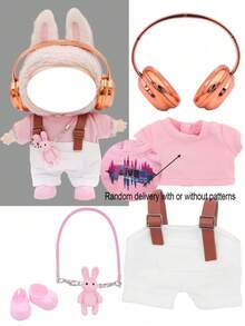 5pcs Rabbit Strap Sports Set Suitable For 1st/2nd/3rd Generation LALBUB, Including 1 Sports Earphone + 1 T-Shirt + 1 Bib Pants + 1 Rabbit Bag + 1 Rabbit Shoes, Suitable For 15-17cm Doll, Super Cute, Back To School Gift (Doll Not Included) - Multicolor - View 15