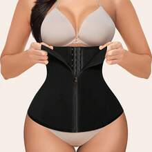 1pc Women's Adjustable Hook & Zipper Waist Trainer, High Compression Waist Cincher, Breathable Waist Belt Body Shaper, Suitable For Sports And Daily Wear - Black - View 2