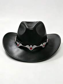 1PC Street Punk Gothic Red Bat Hat Chain, Halloween Y2K Dark‑Aesthetic Ornament, Fits Fedora & Bucket Hat - Bat-wing Style - View 2