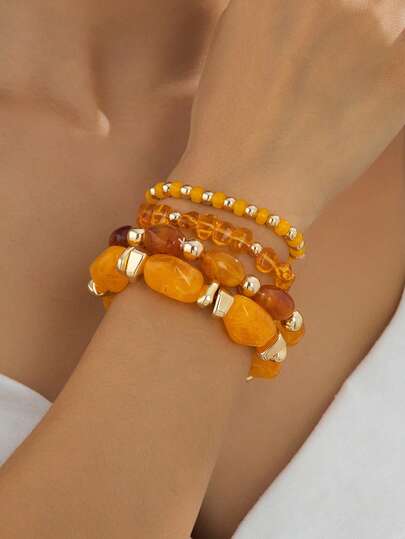 4pcs Bohemian Vintage Acrylic Beaded Women's Bracelet Set