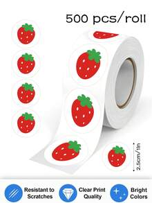 500pcs Cartoon Strawberry Doodle Sticker Roll 1 Inch Round Cartoon Office Stickers Dessert Packaging Stickers DIY Decoration Stickers PVC Self-Adhesive Labels - Multicolor - View 1