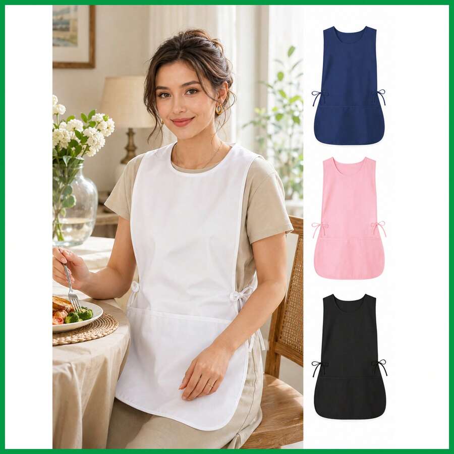 4pcs Blue Apron Vest, For Restaurant Staff Use, Vest Style Wear, Adjustable Rope Tie, Free Wear - Blue - View 1