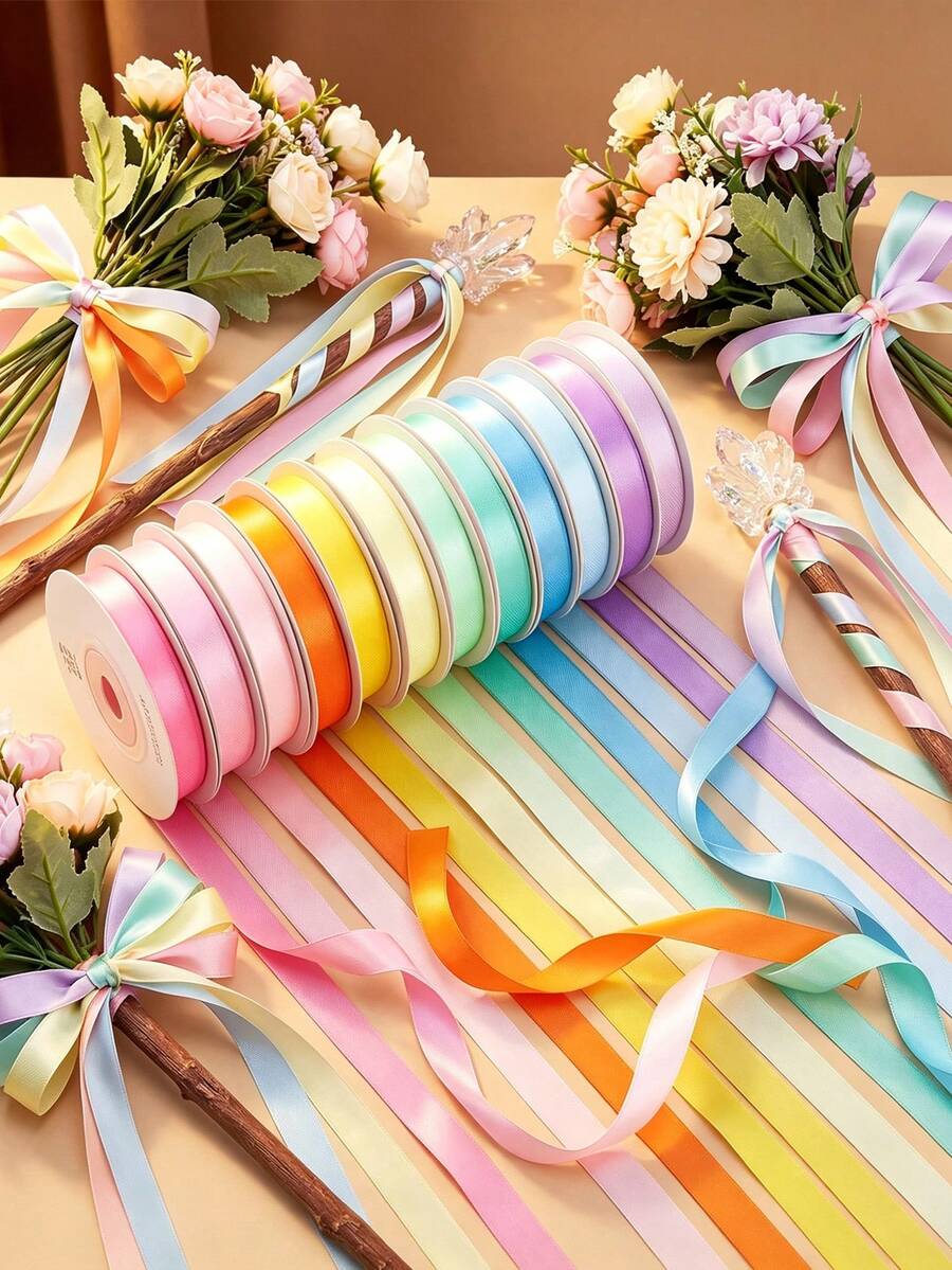 1PC Double-Sided Ribbon Lightweight Ribbon Ideal For Gift Wrapping, Bouquets, Invitations, Bows, Handmade Crafts, Party And Wedding Decorations, Sewing (1cmx18yard) - Multiple Styles - View 1