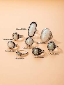 imoli 8pcs Oval & Round Decor Ring - Silver - View 9