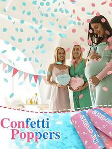 2pcs Blue & Pink Gender Reveal Confetti Poppers, Suitable For Birthday, Party, Wedding, Baptism, Decoration Props - Multicolor - View 3