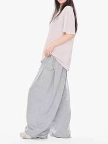 Women's Solid Color Casual Versatile Daily Wear Wide Leg Sweatpants - Light Grey - View 5