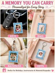 Personalized Acrylic Photo Keychain, Customizable Photo. Vintage Style Decorative Photo Frame, Perfect Gift For Wedding, Anniversary, Valentine's Day And Birthday. Suitable For Lovers, Newlyweds, Friends And Family. - Multicolor - View 3