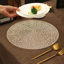 4/6/8/12pcs 15 Inch Gold Round Placemats, Fireworks Pattern, Washable, Suitable For Dining, Events, Parties, Weddings, Bridal Showers, Home Daily Use - Gold - View 4