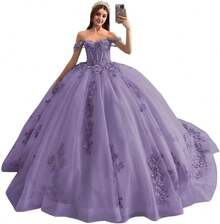 Vestidos de Quinceañera con Hombros Descubiertos, Talla Grande, Vestido de Encaje con Apliques Dulces 15 16, Fiesta de Graduación, Boda, Cumpleaños - Malva empolvado - Ver 1