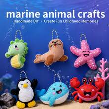 6Pcs Hand‑Sewing Craft Kit, DIY Felt Animal Ornaments Making Set With Safety Plastic Needles, Creative Holiday Party Present, Christmas Birthday Halloween Gift For Craft Enthusiasts - 6 Ocean DIY Kits - View 3