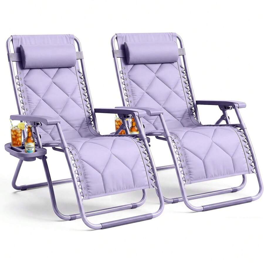 Gravity Chairs (2-Pack) Premium Heavy-Duty Outdoor Recliners With Luxe Two-Tone Design! Features Ultra-Padded Ergonomic Support, 5-Position Adjustable Backrest Independent Headrest, Built-In Cup Holder Phone Slot, And Smooth Rocking F - Lilac - View 1
