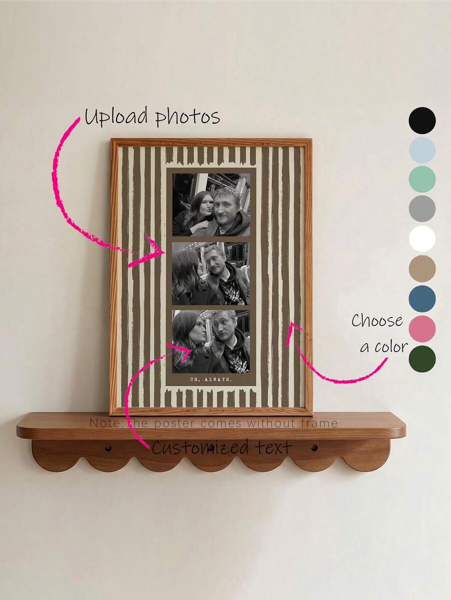 1pc Photo Print With Personalised Message Custom Poster, Custom Birthday Gift For Friend Or Partner, Choose Your Colour Text Customized Wall Art, Pictures Custom Photo, Customizable Things, Bedroom Decor, Optional Frame