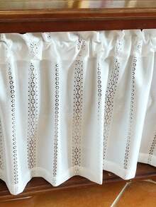 1PC Spring/Summer Simple Elegant Hollow Floral Embroidered Cafe Hollow Table Skirt Short Curtain, Suitable For Kitchen Cabinet, Living Room, Balcony, Bay Window, Bedroom, Wardrobe, Study, Garden Home Decor - White - View 3