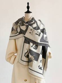 1pc Faux Cashmere Elegant Design Cat Pattern Jacquard Warm Scarf For Women, Air Conditioning Room Blanket, Autumn/Winter Outdoor Travel Cold Protection Neck Warmer Decorative Scarf Shawl Dual Use, Suitable For Daily Matching, First Choice For Gift Giving - Grey - View 5