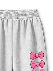 2pcs/Set Girls' Crew Neck Sweatshirt And Wide Leg Pants Outfit, Bow & Kitten Print Crew Neck Sweatshirt + Wide Leg Pants Matching Set, Suitable For Autumn/Winter Daily Wear - Multicolor - View 11