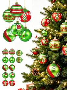 12pcs Christmas Tree Decor Balls, 2.4 Inch Red & Green Christmas Ball Hanging Ornaments, Shiny Christmas Tree Hanging Ball Decorations, Christmas Holiday Decorations - Multicolor - View 1