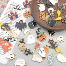 10/20/30/50/100pcs Random Mixed Halloween Enamel Charms Pumpkin Ghost Witch Bat Alloy Pendant For DIY Bracelet Necklace Jewelry Making Findings - Multicolor - View 5