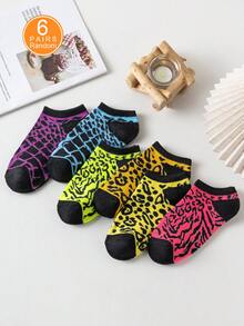 6/12/20/30 Pairs Women's Random Color Leopard Print Low-Cut Cute Short Socks, Fashionable Versatile, Minimalist Comfortable, Soft Breathable, Suitable For Daily Wear - Multicolor - View 8