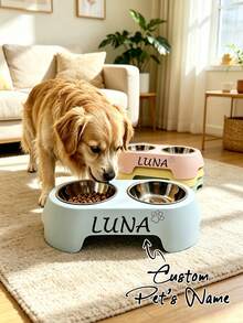 Customizable Cat & Dog Food Bowl, Supports Name/Date Engraving, Stainless Steel + PP Material, Cute Color Options, Pet Bowl, Ideal Gift For Pet Lovers, Designer Style - Multicolor - View 1