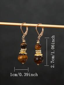 Vintage Tiger Eye Stone Teardrop Pendant Earrings, Women's Gold Teardrop Style Bohemian Exaggerated Earrings, Suitable For Daily Wear And Party, Gift - Earring - View 5