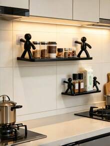 1/2pcs Small Holeless Storage Rack Bracket, Wall-Mounted Fixed Bracket, Bathroom Decor Shelf, Toiletries And Bathroom Accessories Organizer, Office Home Decor Storage, College Dorm Essentials - A - View 5