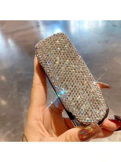 1 stuk opvouwbare luchtkussenborstel - luxe mini-haarborstel met strass-decoratie en ingebouwde spiegel. Draagbaar en opvouwbaar, past in elke tas. Luchtbellenkussen masseert de hoofdhuid en ontwart het haar. Favoriete accessoire van influencers. Voor terug naar school en touch-ups onderweg.