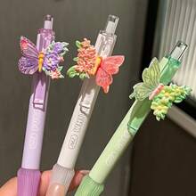 6/12pcs Macaron Color Butterfly Decor Click Neutral Pens, 3D Butterfly Flower Ornament, Playful Eye-Catching Macaron Gradient Pen Body For Writing - Multicolor - View 6