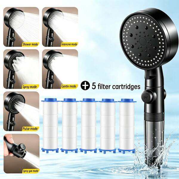 Five-Speed Pressurized Bathroom Filtered Shower, With 5built-In Shower Filter Cartridges, Pressurized Shower Head Handheld Shower For Bathing And Showering, Pressurized Rain Shower Head.