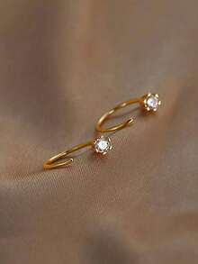 BALMORA 1 Pair Exquisite Minimalist Ins Style S925 Sterling Silver Rhinestone 6-Prong Hook Earrings, Suitable For Girls/Women Daily Wear, Friends Gathering, Gift - Gold - View 2