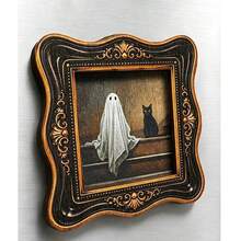 1pc Pumpkin Black Cat Fridge Magnet, Wooden Frame Fridge Magnet, Home Decor, Fun Gift! - A - View 8