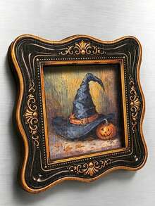 1pc Pumpkin Black Cat Fridge Magnet, Wooden Frame Fridge Magnet, Home Decor, Fun Gift! - A - View 7