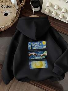Oversized Women's Sweatshirt For Autumn/Winter, Long-Sleeve Hoodie With Pockets, Casual Top, Y2K Style, Daily Letter Graphic Print, Unisex Black - Black - View 1