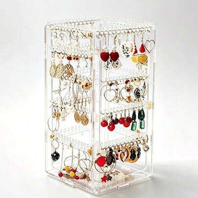 Estante de almacenamiento de pendientes de acrílico transparente, soporte de joyería multi-agujero anti-oxidación, organizador y exhibidor de collares y pulseras para tocador