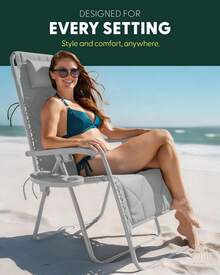 Gravity Chairs (2-Pack) Premium Heavy-Duty Outdoor Recliners With Luxe Two-Tone Design! Features Ultra-Padded Ergonomic Support, 5-Position Adjustable Backrest Independent Headrest, Built-In Cup Holder Phone Slot, And Smooth Rocking F - Grey - View 5