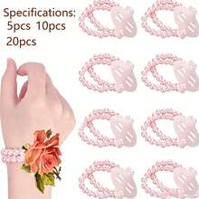 5/10/12/20/24 Pcs/Set - Elastic Pearl Brooch Bracelet, Suitable For Weddings, Galas And Beach Parties - White - View 11