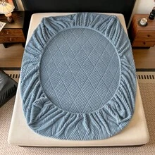 1pc Jacquard Fitted Sheet(Pillowcases Not Included), Available In Multiple Colors, Soft & Warm Mattress Protector, All‑Around Elastic Design, Comfortable And Durable Home Textile, Bedroom Bedding, Suitable For All Seasons, An Excellent Gift - Blue - View 5