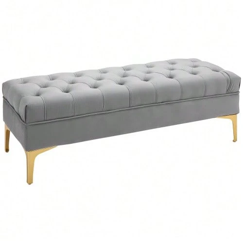 Velvet Bench Bed Bench Shoe Bench With Raised Legs In Light Gray 118x45x42cm For Bedroom And Hallway - Light Grey - View 1