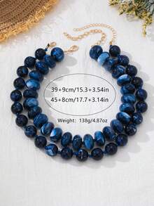 OABE 2pcs/Set Bohemian Style Navy Blue Beaded Layered Necklace Set Suitable For Women's Daily Wear - Blue - View 5