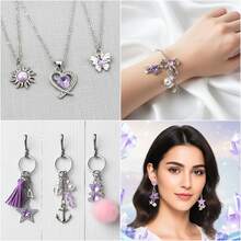 5/20pcs Silvery Plated Purple Rhinestone Charms Dolphin Shell Star Heart Butterfly Owl Pendant For DIY Necklace Earring Jewelry Making Findings - Mauve Purple - View 7