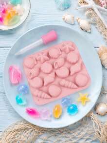 16-Cavity Ocean Shell Silicone Candy Mold, Silicone Easy Release Heat-Resistant With Pink Dropper, Suitable For Chocolate, Gummy, Jelly, Pudding, Ice Cubes And DIY Dessert Making - Multicolor - View 3