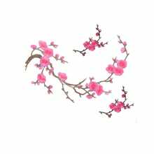 3pcs/Set Pink And Blue Plum Blossom Embroidered Fabric Patch Decorative Accessories, Handmade DIY Adhesive Patches, Includes 1 Large And 2 Small - A - View 1